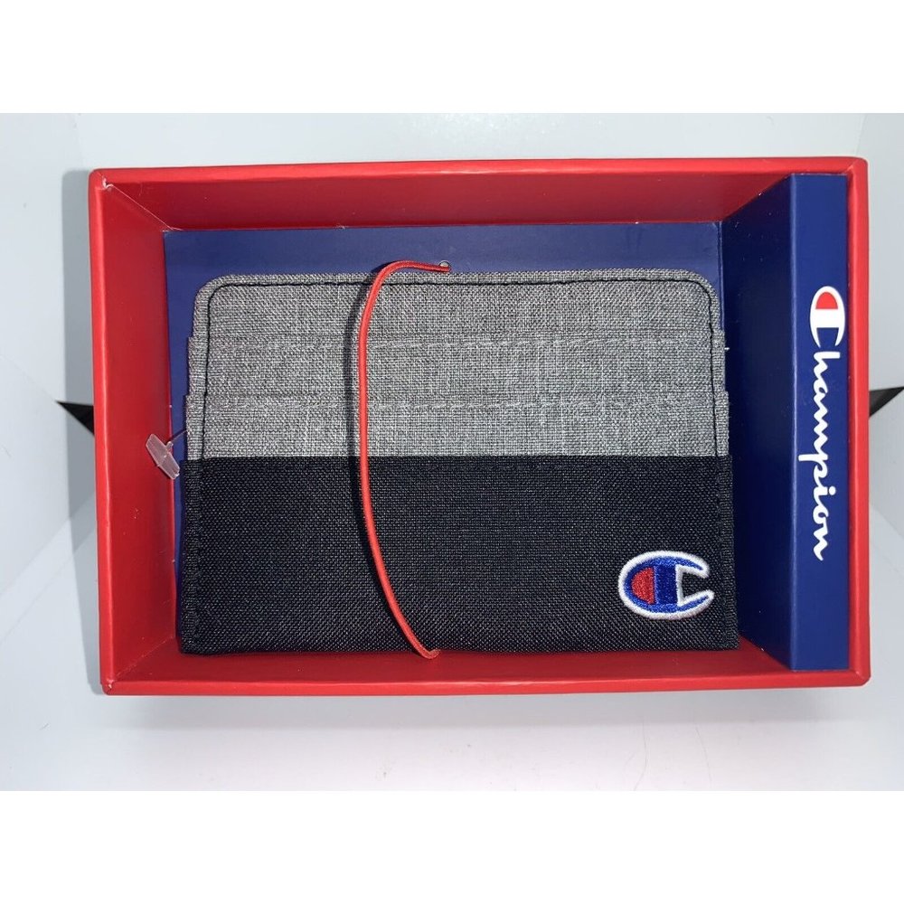 Champion LOGO Authentic Althleticwear Billfold Wallet Gray Black Card case New